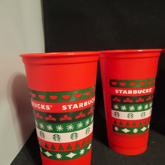 4 Starbucks Limited Edition Red Holiday 2013 Reusable plastic Cups Tumbler 16oz - Picture 4 of 8